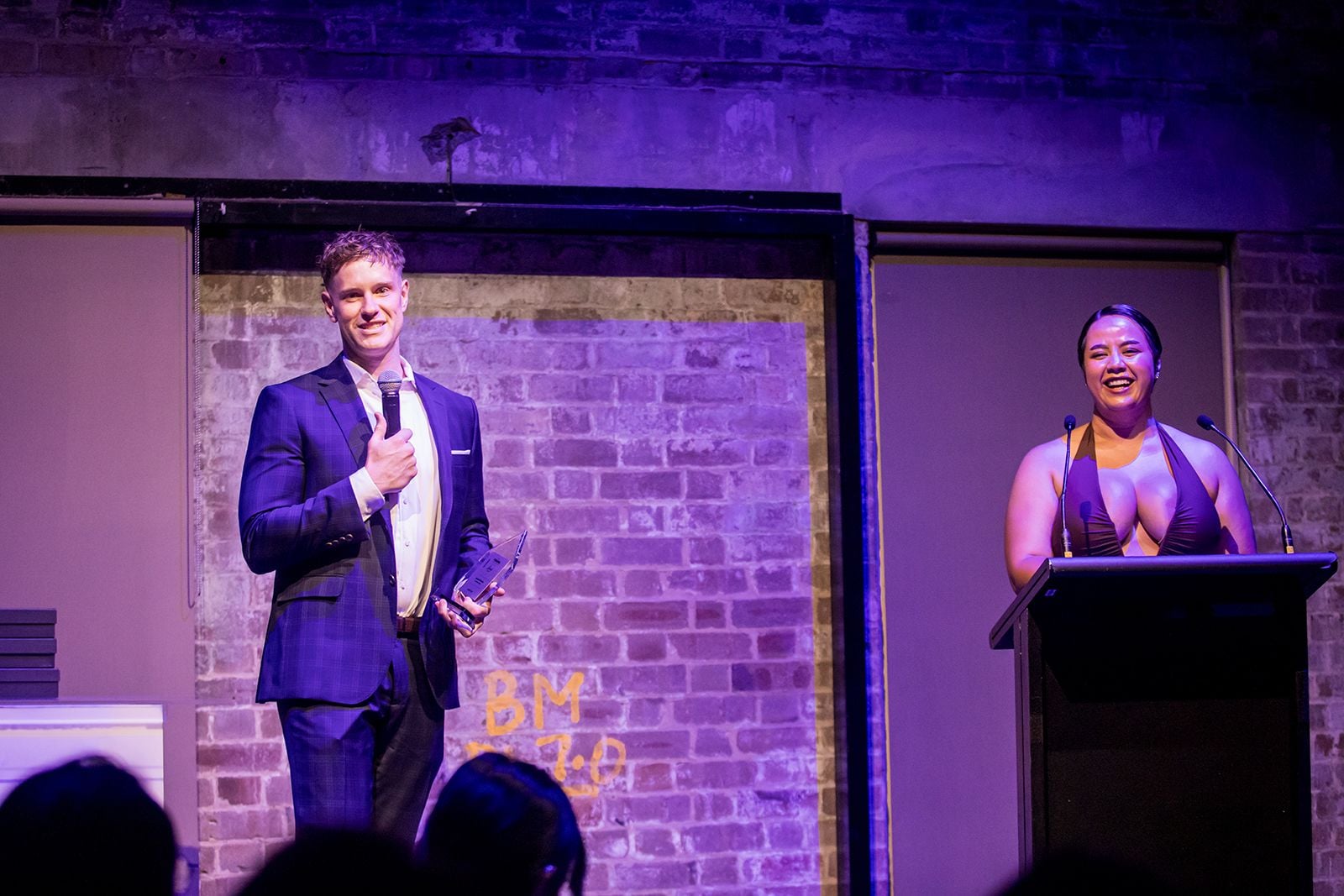 2025 Sydney Young Entrepreneur Awards Gala Dinner Winners accepting trophies on stage at the 2025 Sydney Young Entrepreneur Awards